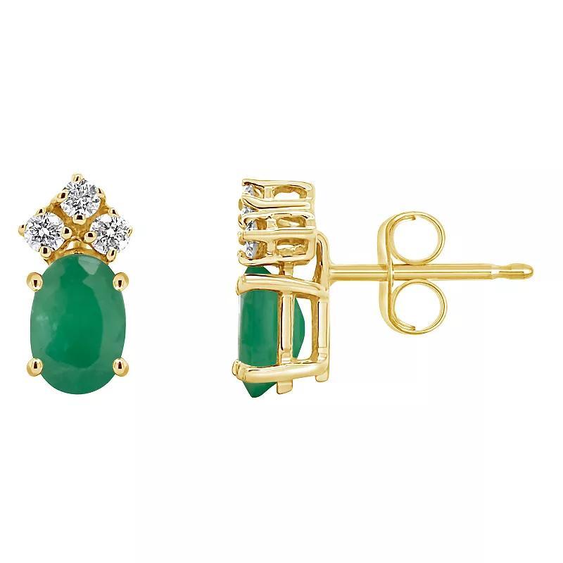 Celebration Gems 14k Gold Oval Emerald & 1/8 Carat T.W. Diamond Stud Earrings, Womens, Green Product Image