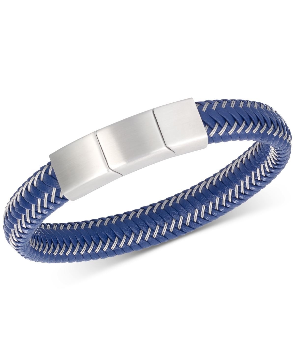 Legacy for Men by Simone I. Smith Mens Blue Leather Braided Bracelet in Stainless Steel Product Image