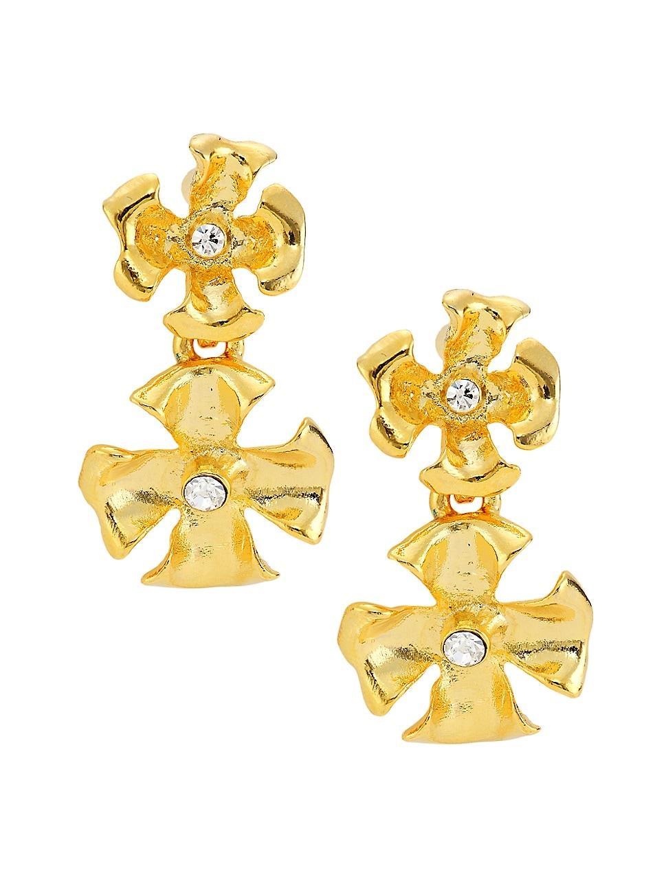 Womens 22K-Gold-Plated & Glass Crystal Flower Drop Earrings Product Image