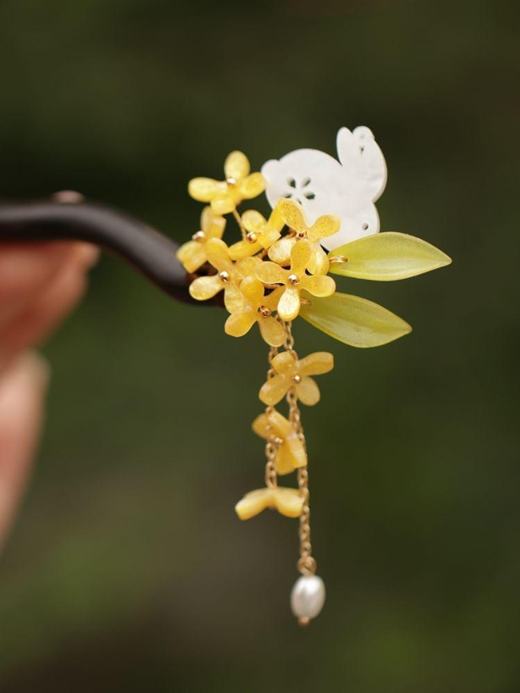 Rabbit Floral Glass Wooden Hair Stick Product Image