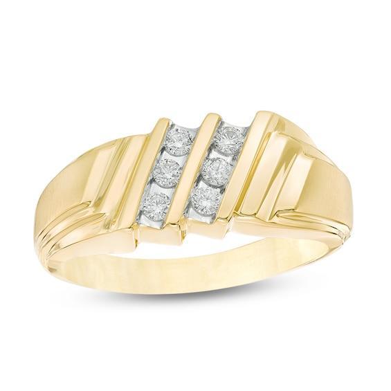 Men's 1/4 CT. T.w. Diamond Slanted Double Row Stepped Shank Ring in 10K Gold Product Image