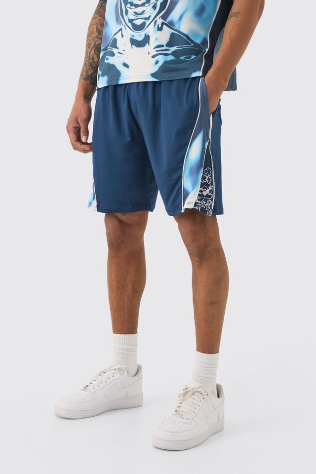 Relaxed FIt Floral Printed Football Short | boohooMAN USA Product Image