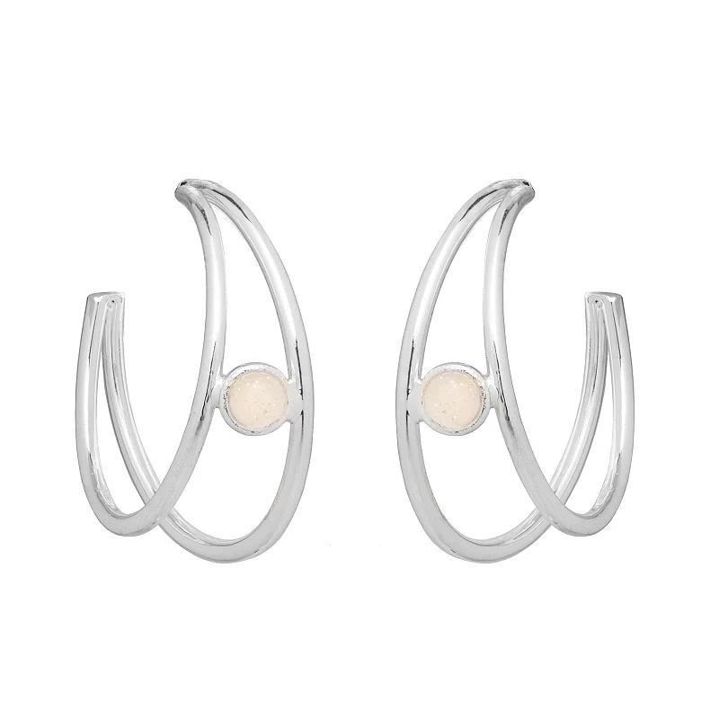 Emberly Silver Tone Simulated Opal Double Hoop Earrings, Womens, White Product Image