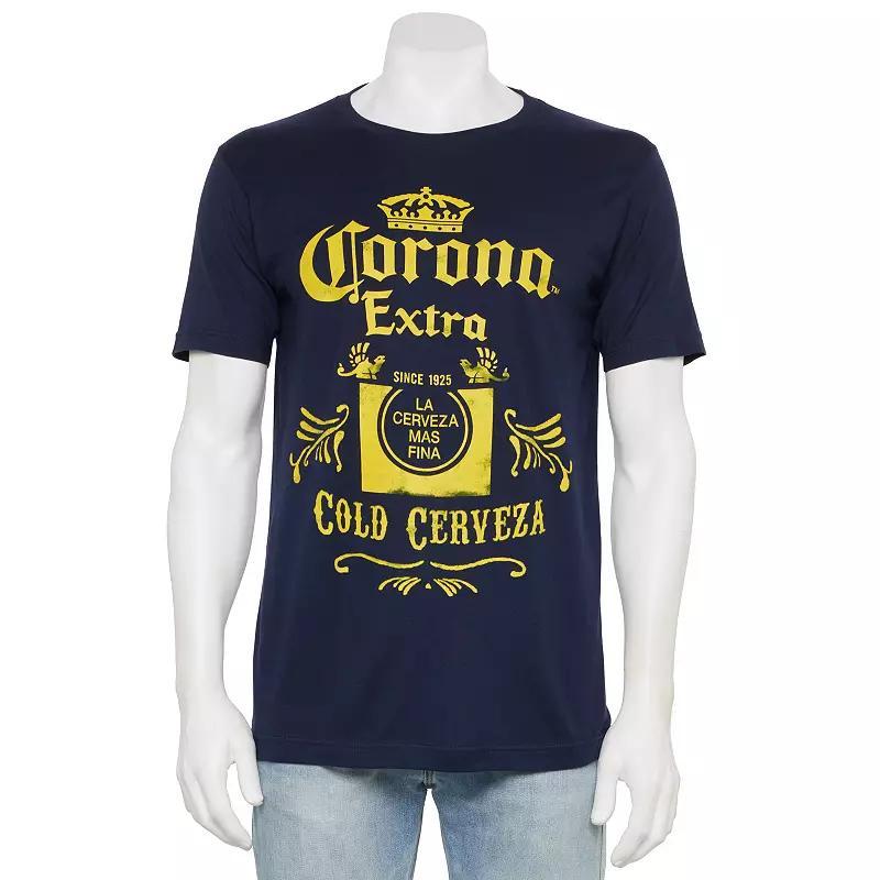 Mens Bioworld Corona Extra Cold Cerveza Graphic Tee Blue Product Image