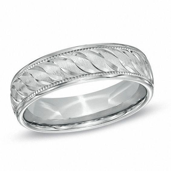 Men's 6.0mm Diamond-Cut Comfort Fit Wedding Band in Sterling Silver Product Image