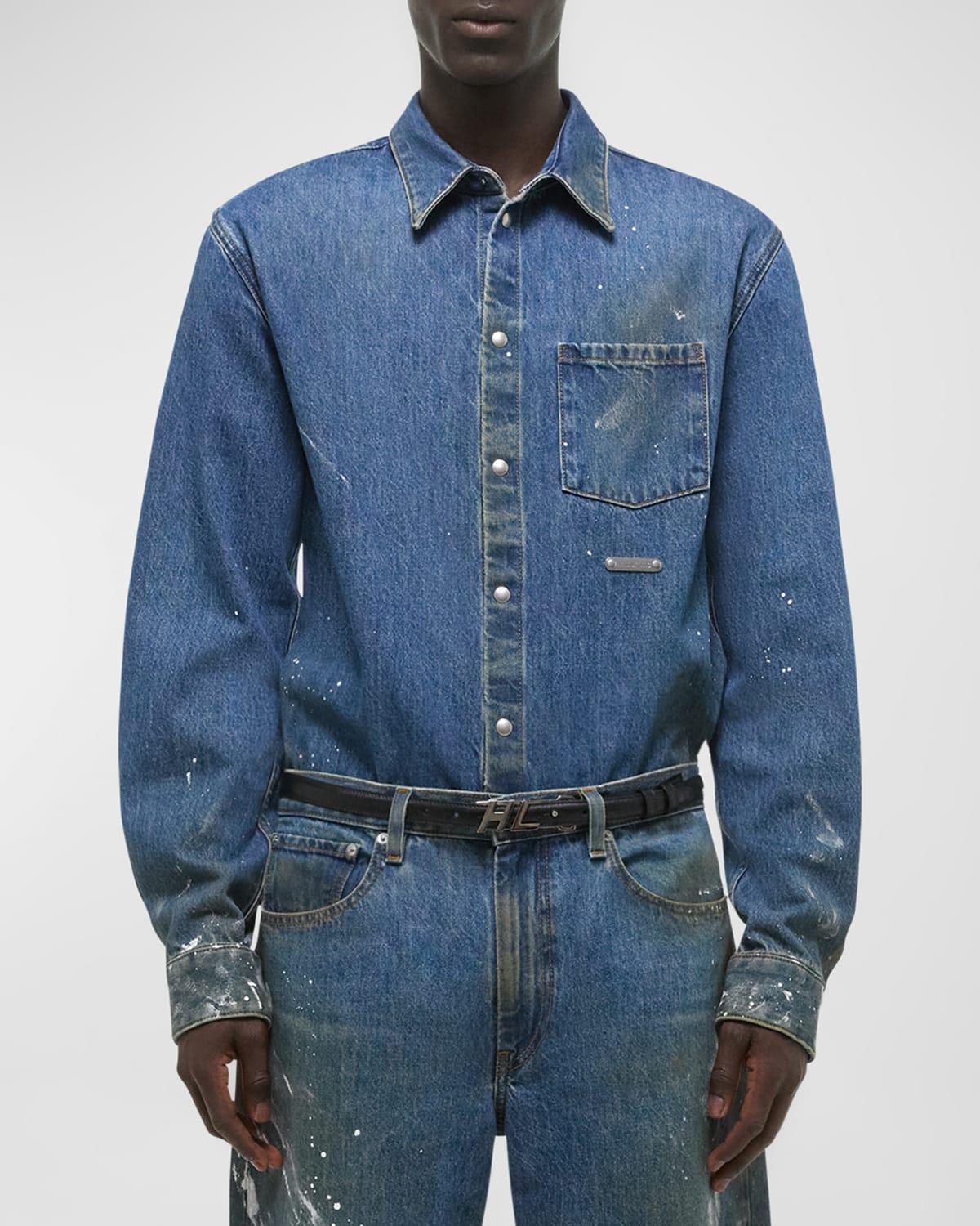 Mens Paint Splatter Denim Overshirt Product Image