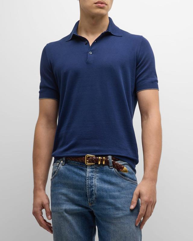 Mens Cotton Knit Johnny Collar Polo Shirt Product Image