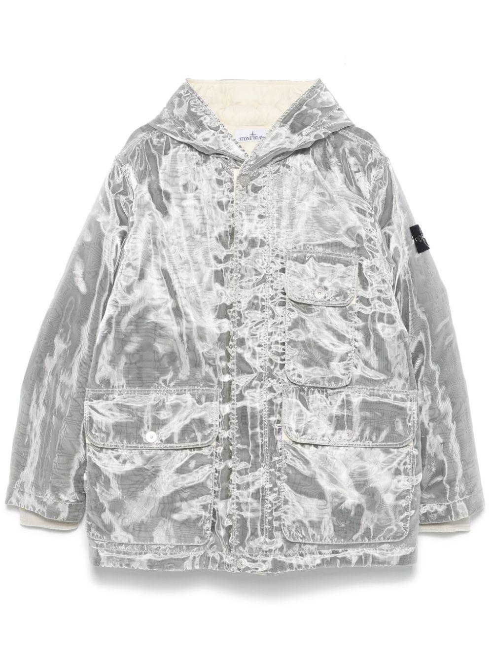 STONE ISLAND Moire-effect Puffer Jacket In Grey Product Image