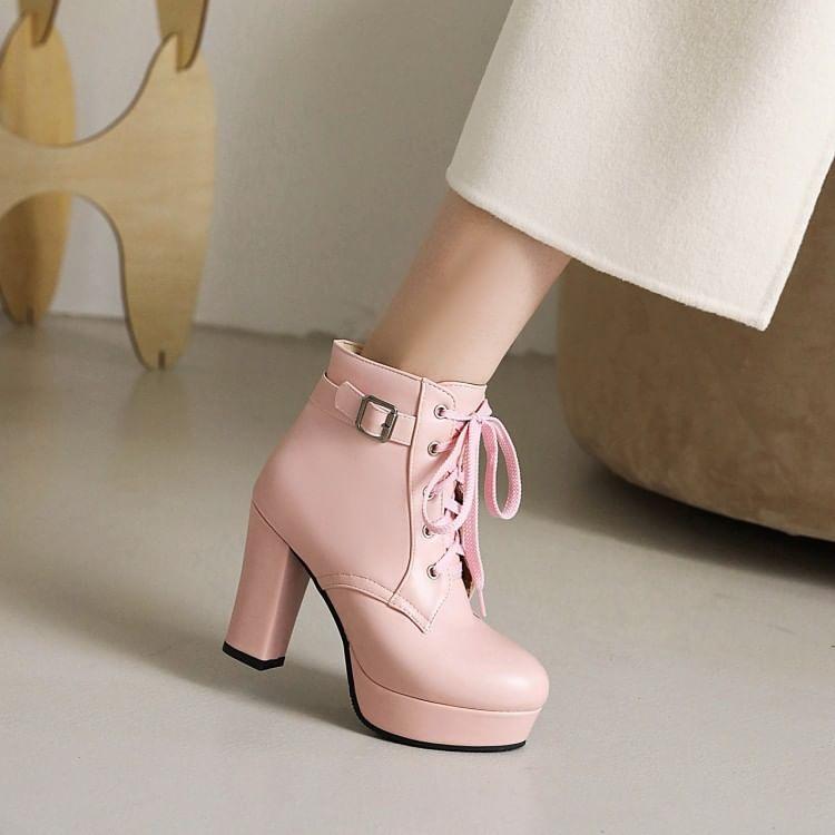 Block Heel Lace-Up Ankle Boots product image