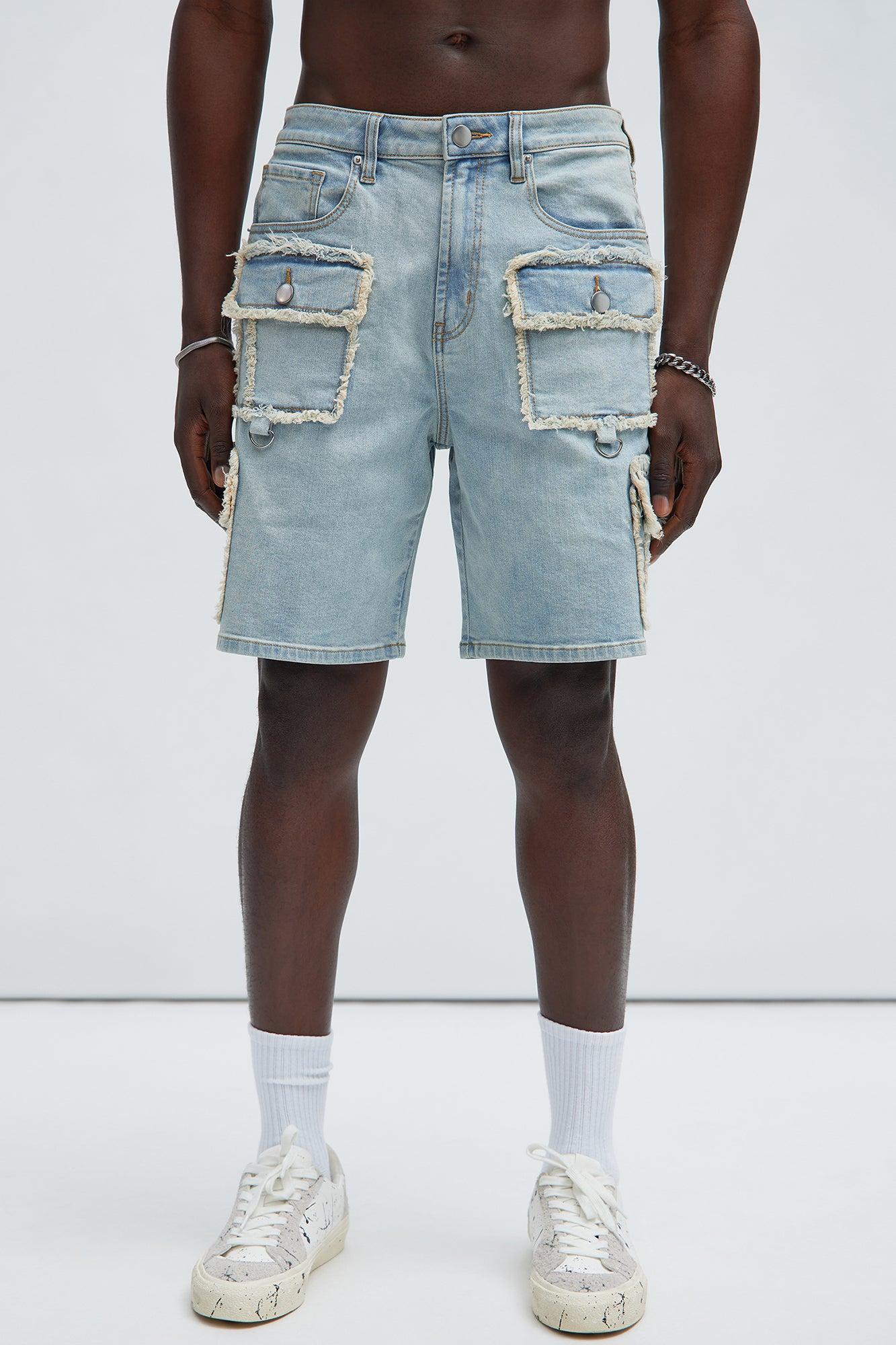 More Than Two Twill Cargo Shorts - Light Blue Wash Product Image