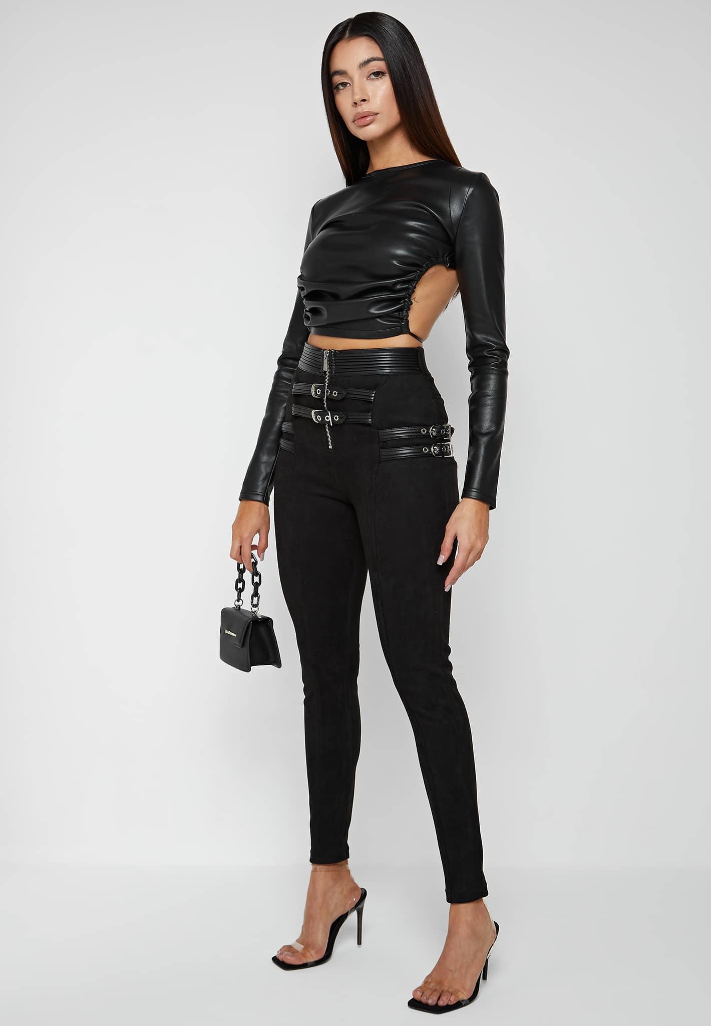 Leather Backless Top - Black Female Product Image