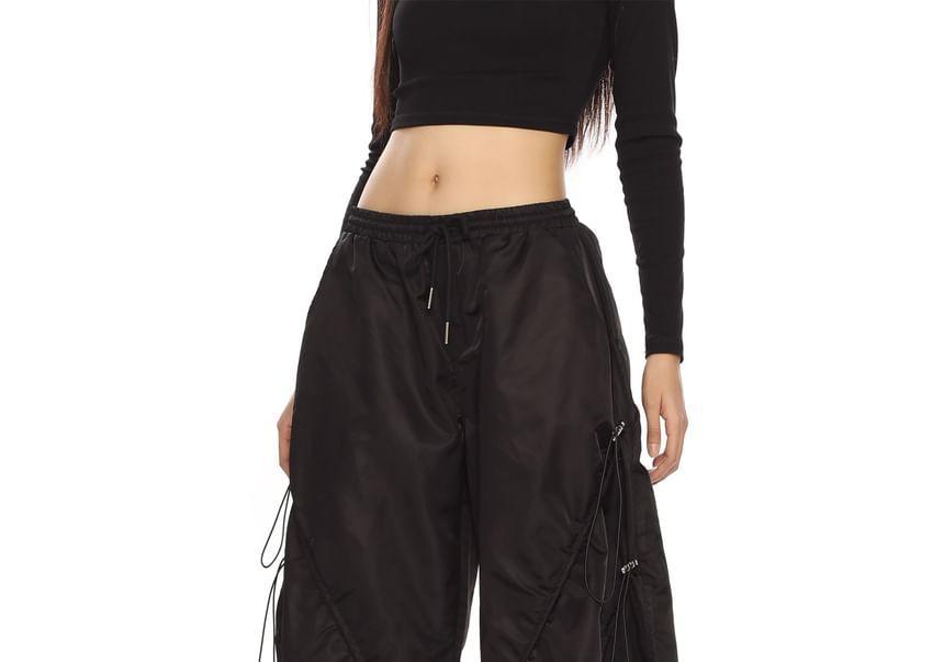 Drawstring Waist Plain Wide Leg Cargo Pants Product Image