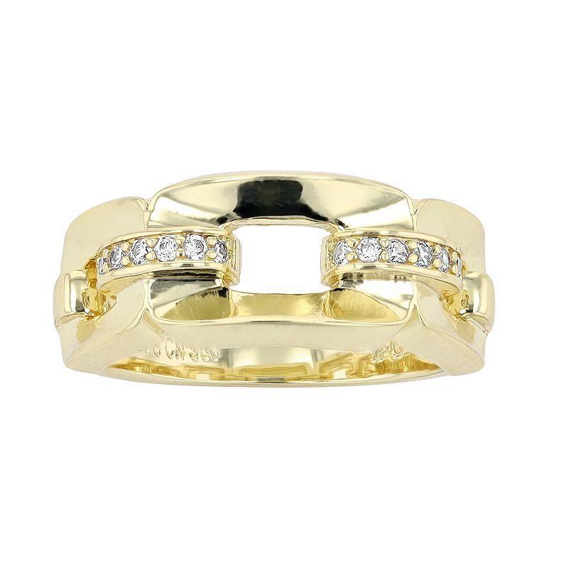 14k Yellow Gold Plated Clear Cubic Zirconia Pave Chain Link Ring, Womens Gold Tone Product Image