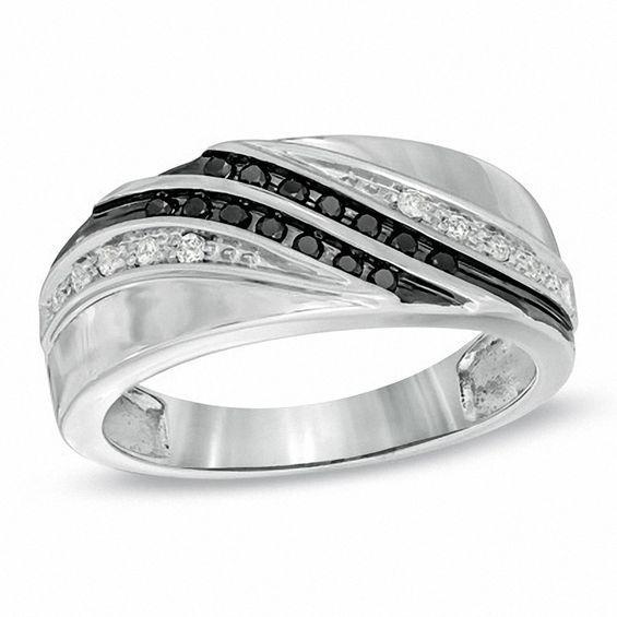 Men's 1/5 CT. T.w. Enhanced Black and White Diamond Ring in 10K White Gold Product Image