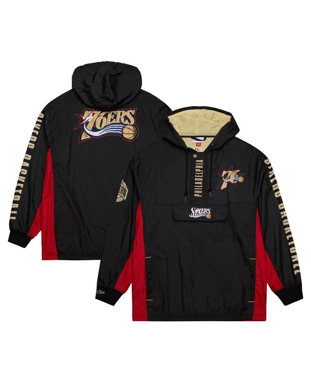 Mens Mitchell & Ness Black Philadelphia 76ers Big & Tall Hardwood Classics Team OG 2.0 Anorak Hoodie Quarter-Zip Windbreaker Jacket Product Image