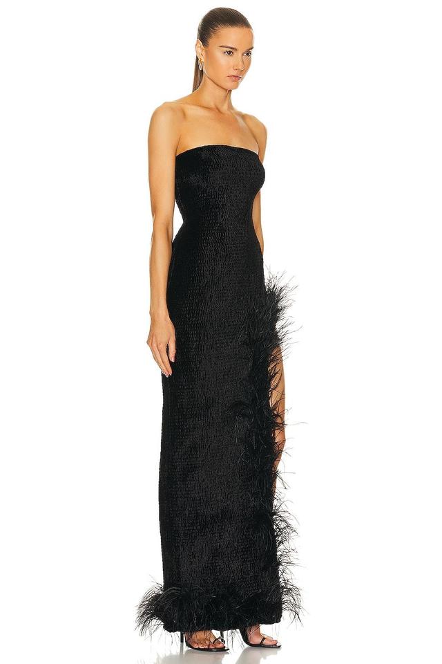 Lula Strapless Feather-Trim Shirred Velvet Gown Product Image