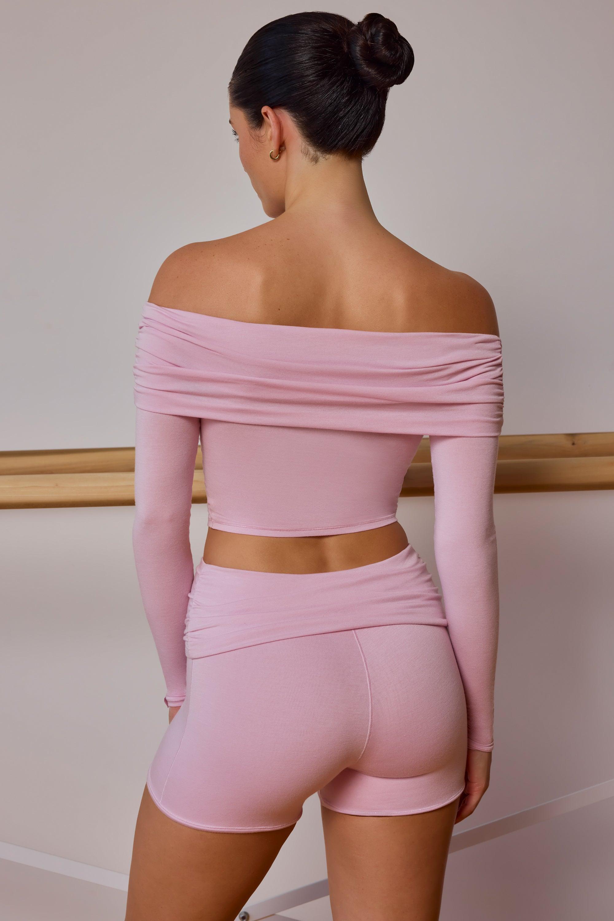 Sheer Off-Shoulder Long-Sleeve Top in Soft Pink Product Image