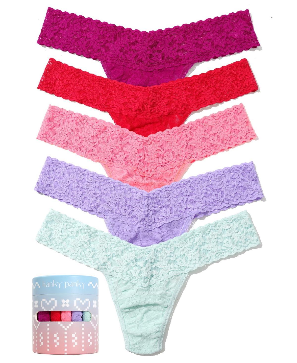 Hanky Panky Womens Holiday 5 Pack Low Rise Thong Underwear - White, Lipgloss, Pink Ruby Product Image