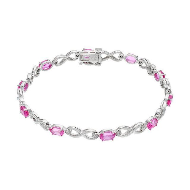 Sterling Silver Lab-Created Pink Sapphire Infinity Bracelet, Womens Product Image