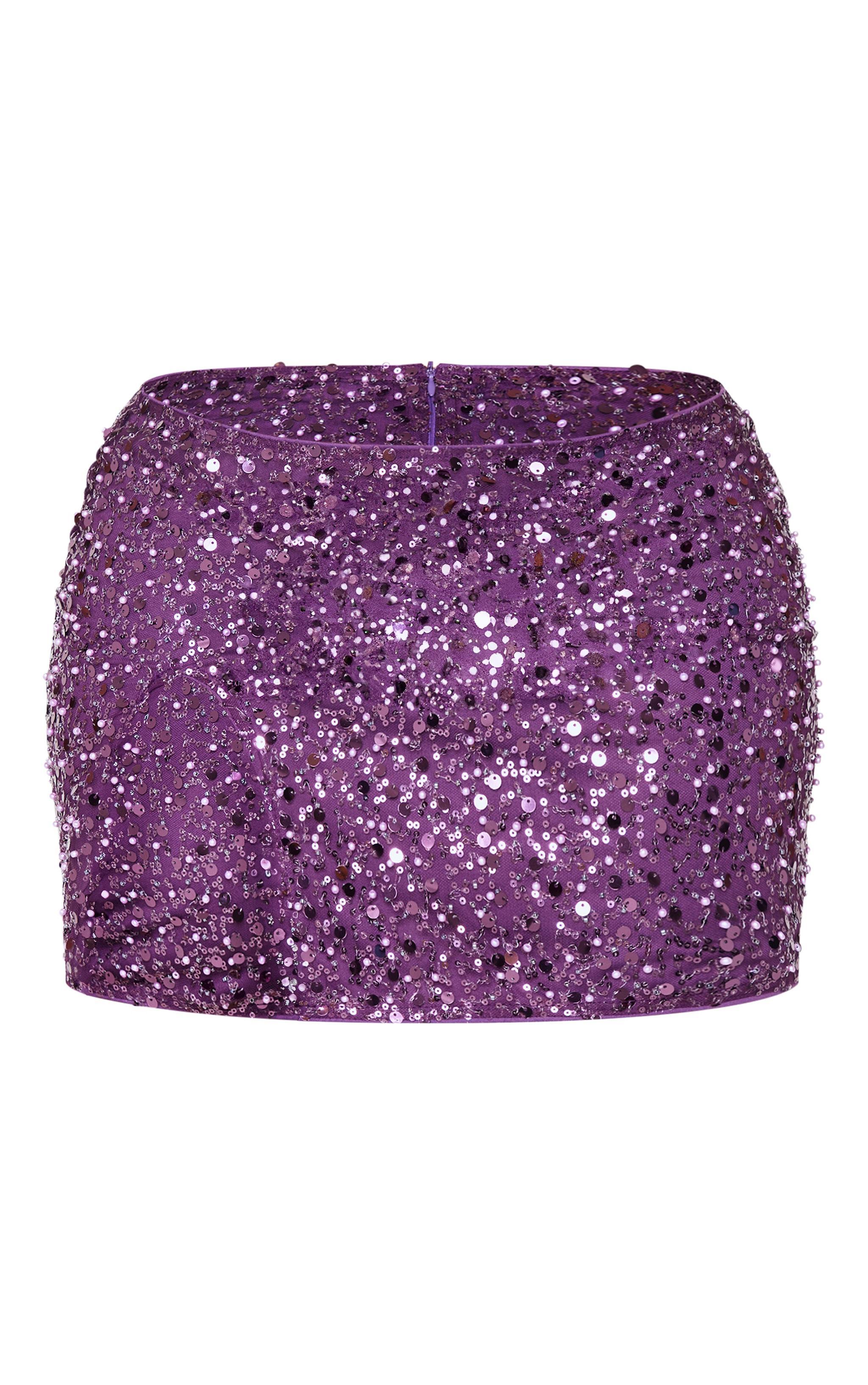 Shape Purple Pearl Sequin Low Rise Side Split Mini Skirt Product Image