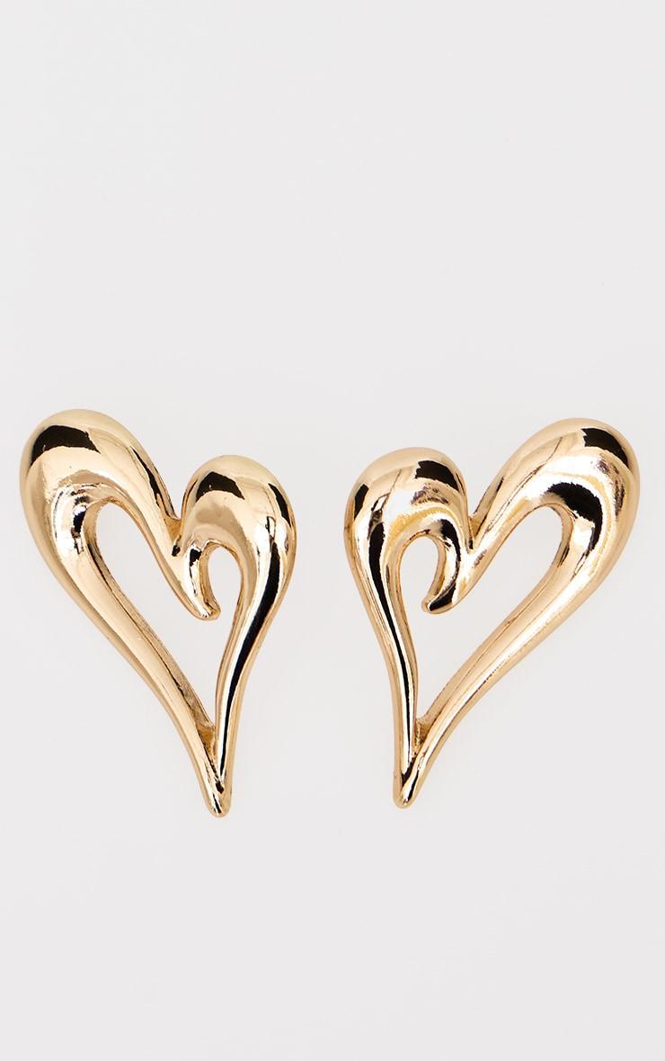 Gold Abstract Heart Statement Stud Earrings Product Image