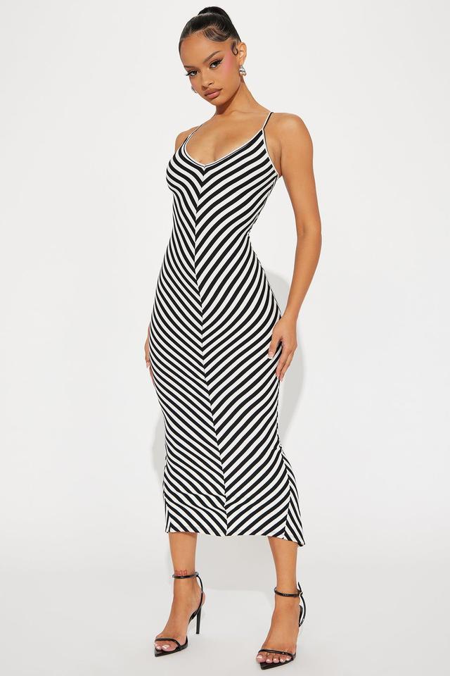 Claire Striped Ribbed Midi Dress - Black/White Product Image