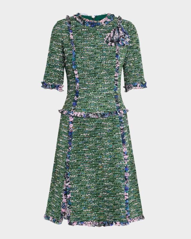 Ruffle-Trim Tweed Midi Dress Product Image