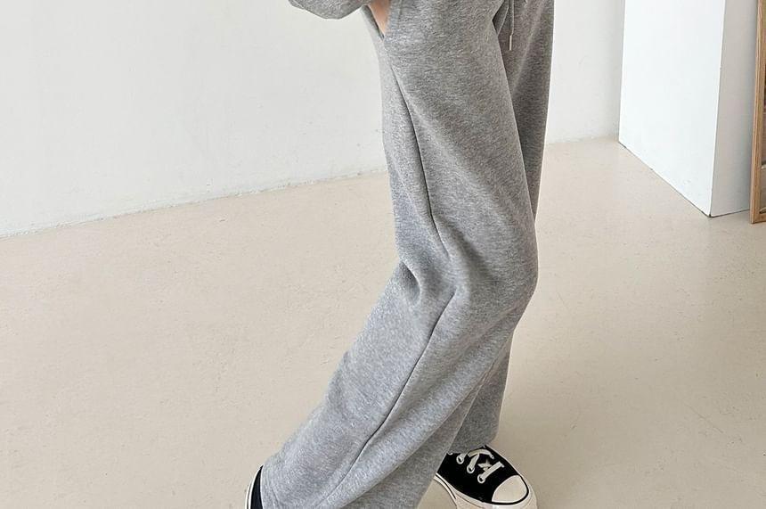 Set: Plain Zip-Up Hooded Jacket + Elastic Waist Sweatpants Product Image