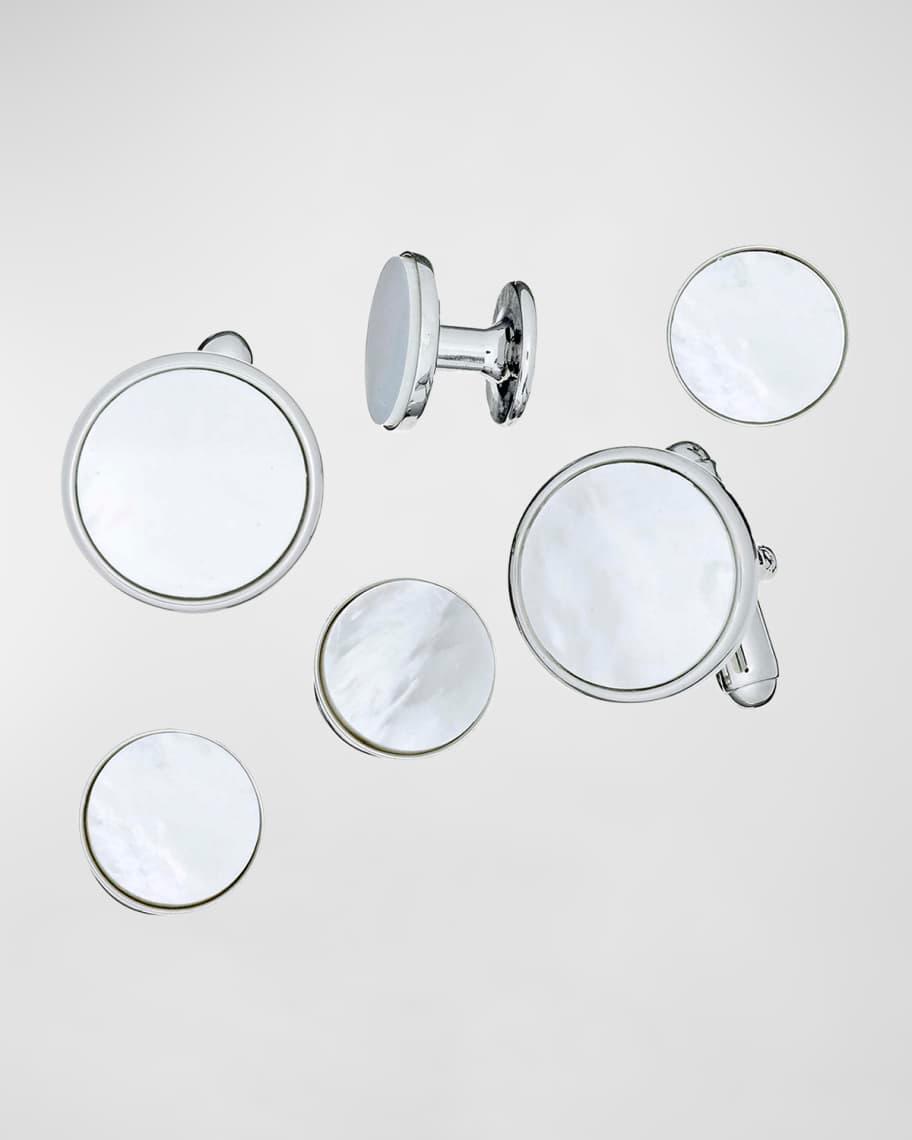 Men's Round Mother-Of-Pearl Cufflink Stud Set Product Image