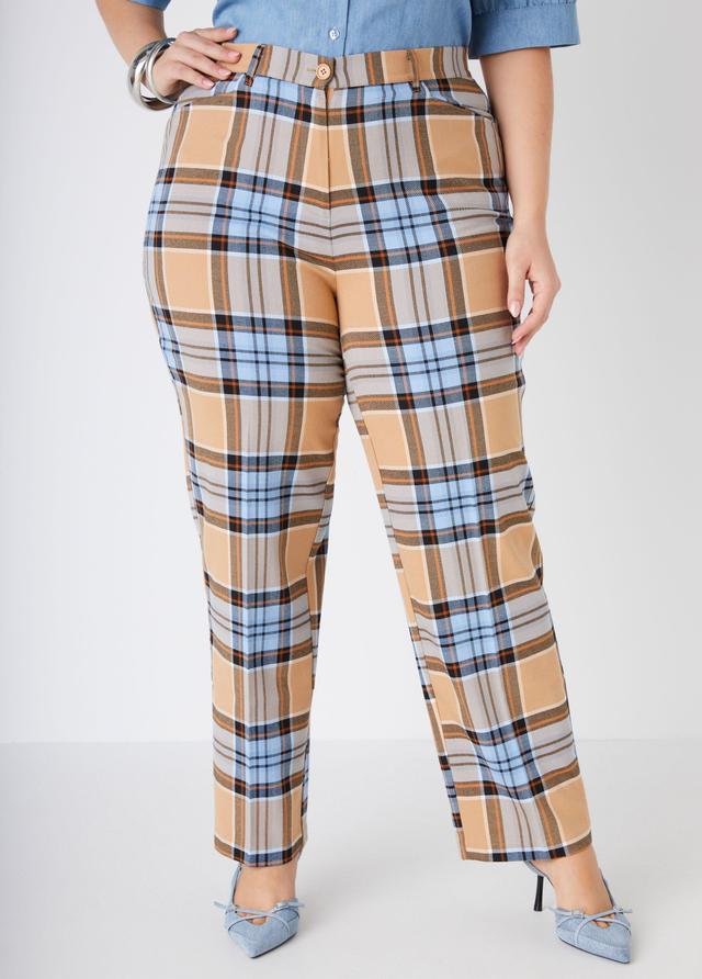 Plus Size Mid Rise Plaid Straight Leg Pants Ashley Stewart Product Image