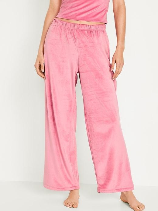 High-Waisted Velour Pajama Pants Product Image