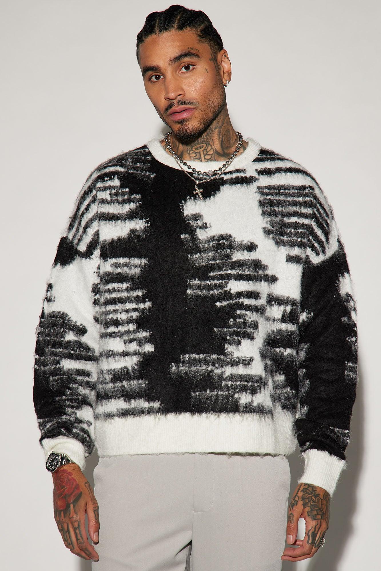 Fuzzy Mixed Colors Crewneck Sweater - Black/White product image