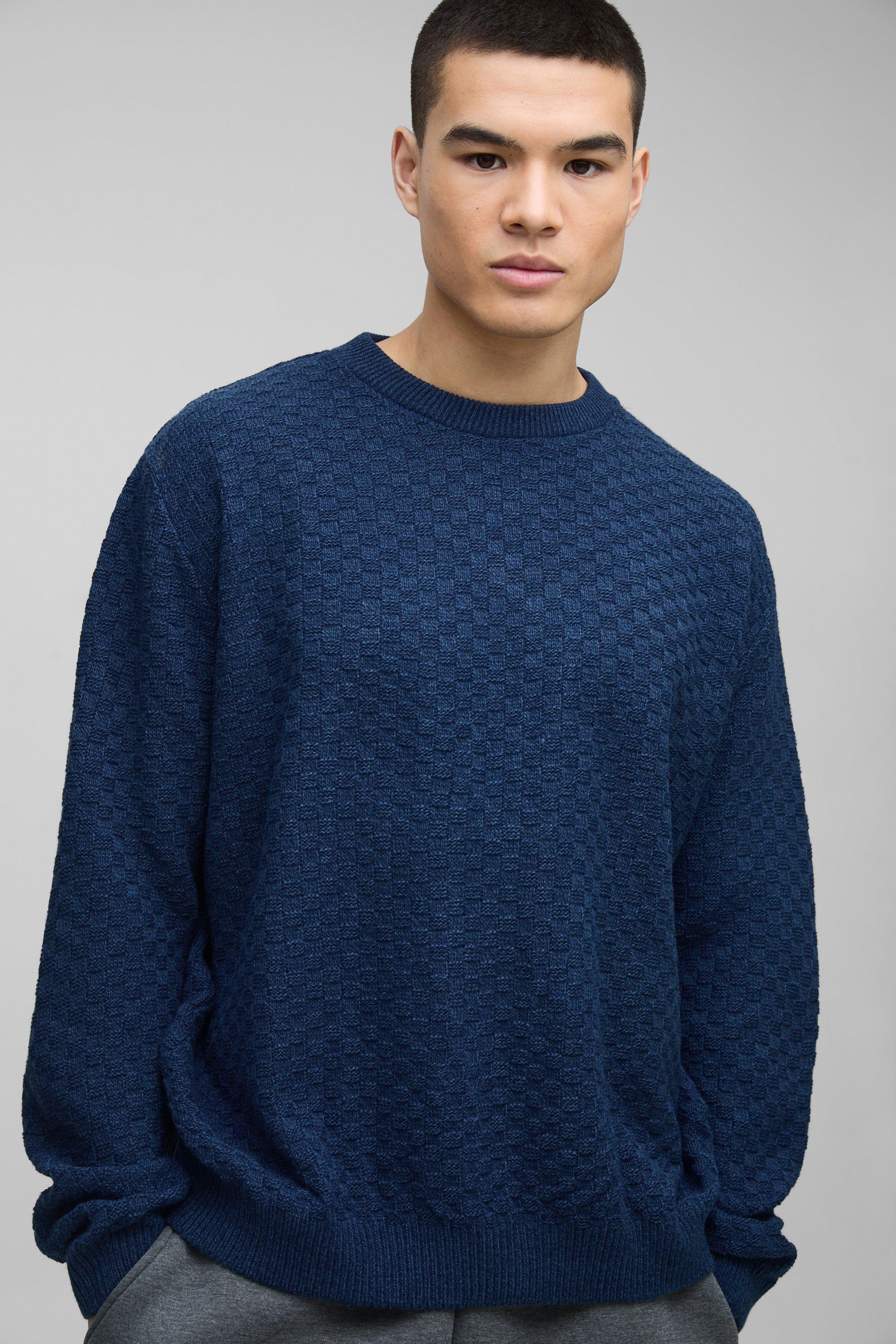 Oversized Boxy Basket Knitted Crew Sweater | boohooMAN USA Product Image