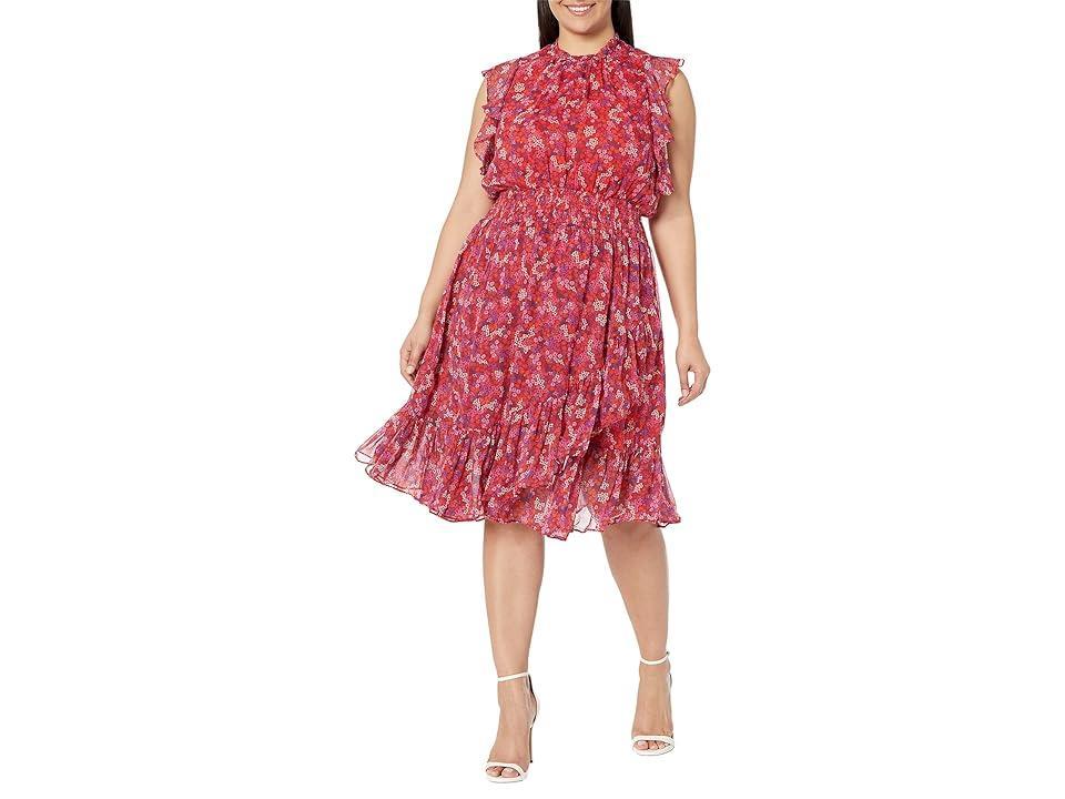 Draper James Plus Size Kacey Faux Wrap Dress in Ditsy Floral (Raspberry ) Women's Dress Product Image