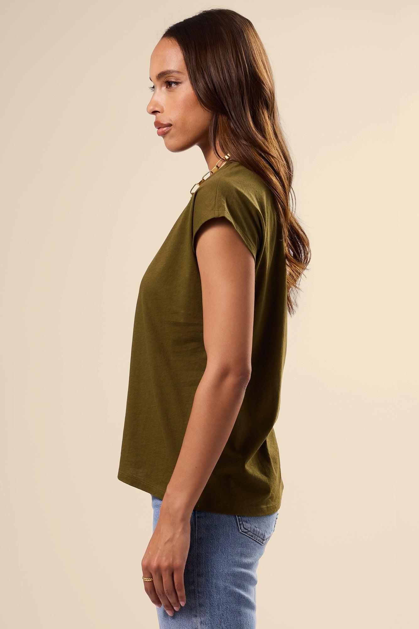 V Neck Solid Tee - Olive Green Product Image