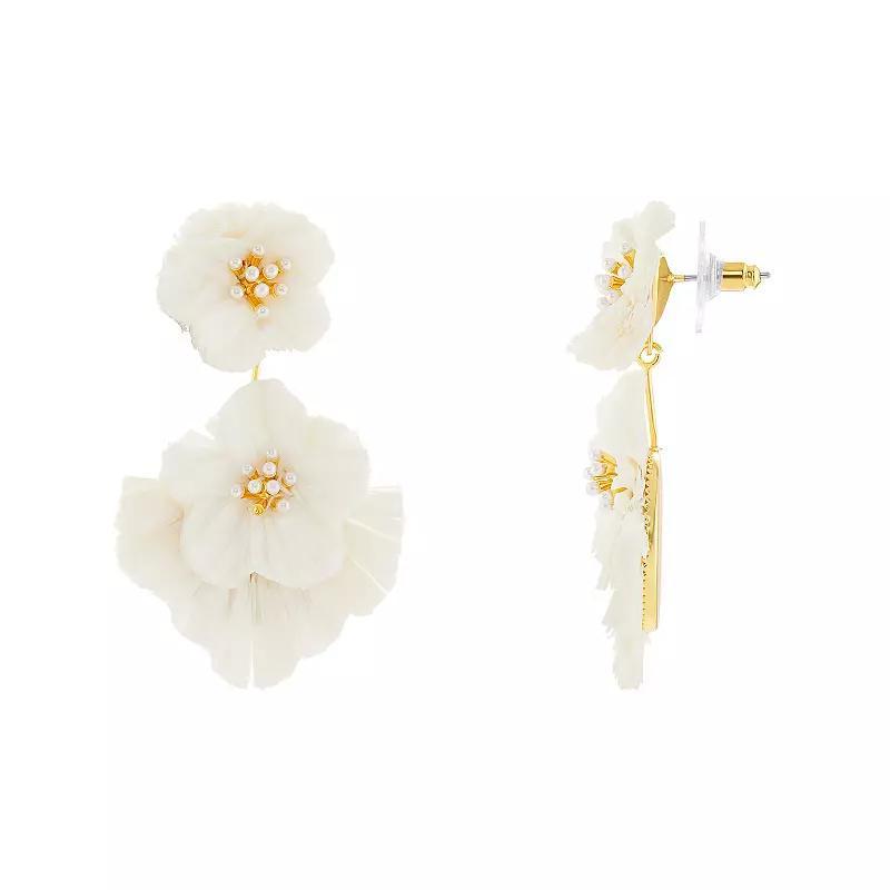 Emberly Gold Tone Double White Flower Drop Earrings, Womens Product Image