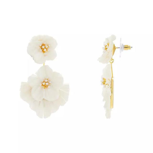 Emberly Gold Tone Double White Flower Drop Earrings, Womens Product Image