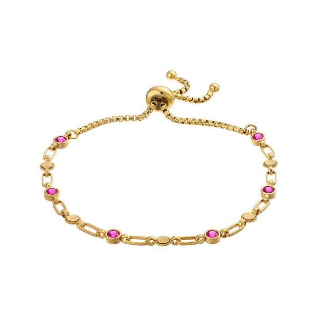 Kristen Kesho Sterling Silver Lab-Created Ruby & Round Link Adjustable Bolo Bracelet, Womens Gold Tone Product Image