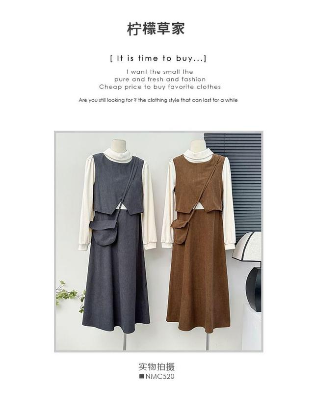 Mock-Neck Mock Two-Piece A-Line Dress Product Image