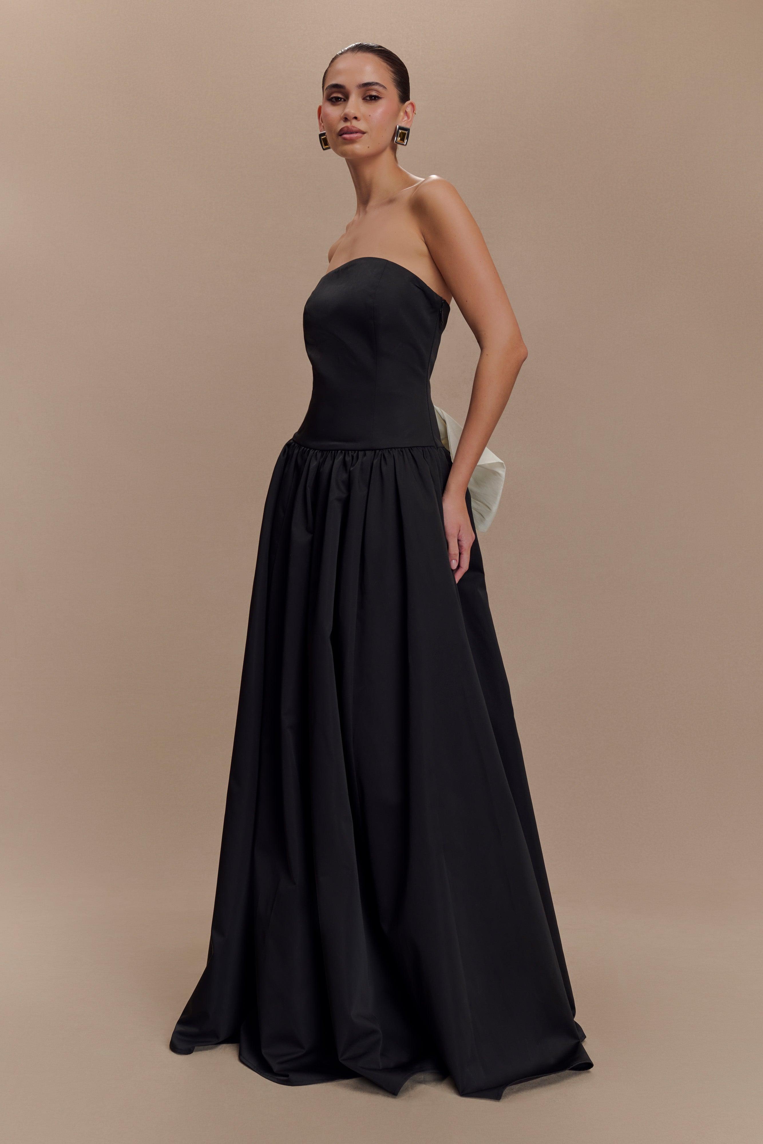 Frances Strapless Bow Maxi Dress - Black Product Image