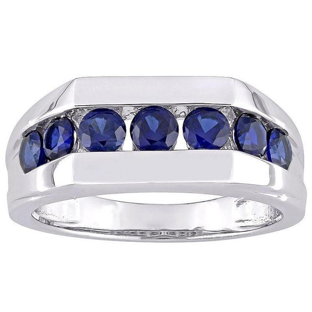 Stella Grace Mens Sterling Silver Lab-Created Blue Sapphire Channel Set Ring Product Image