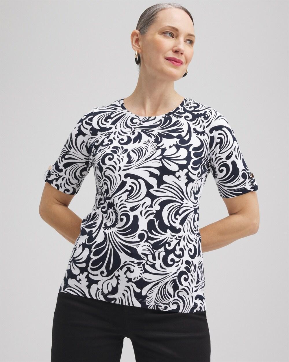 Women's Scrolls Elbow Sleeve Cotton Tee Product Image