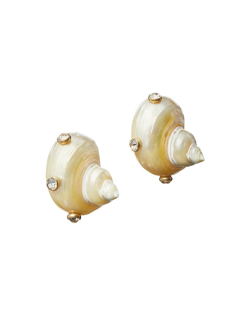 Womens 18K-Gold-Plated, Shell & Glass Crystal Clip-On Earrings Product Image