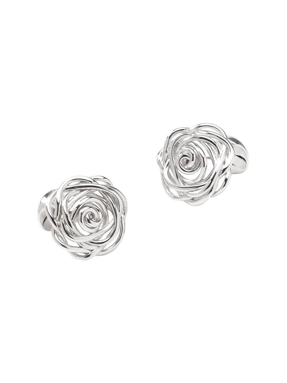 Mens Sterling Silver Rhodium Plated Rose Cufflinks Product Image