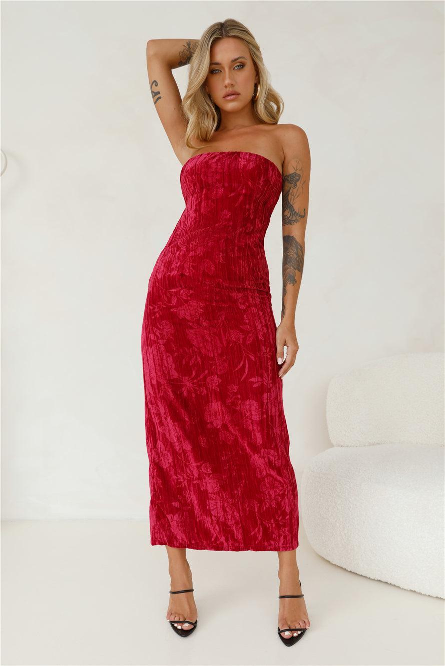 Commotion Strapless Velvet Maxi Dress Red Product Image