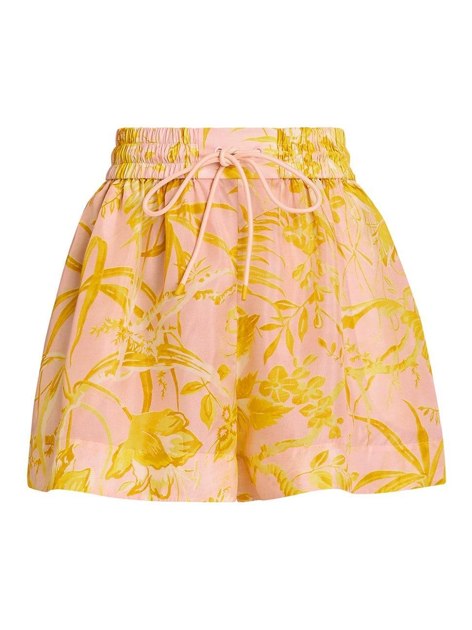 Womens Golden Floral Silk Shorts Product Image