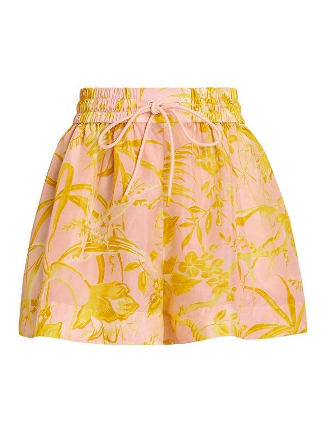 Womens Golden Floral Silk Shorts Product Image