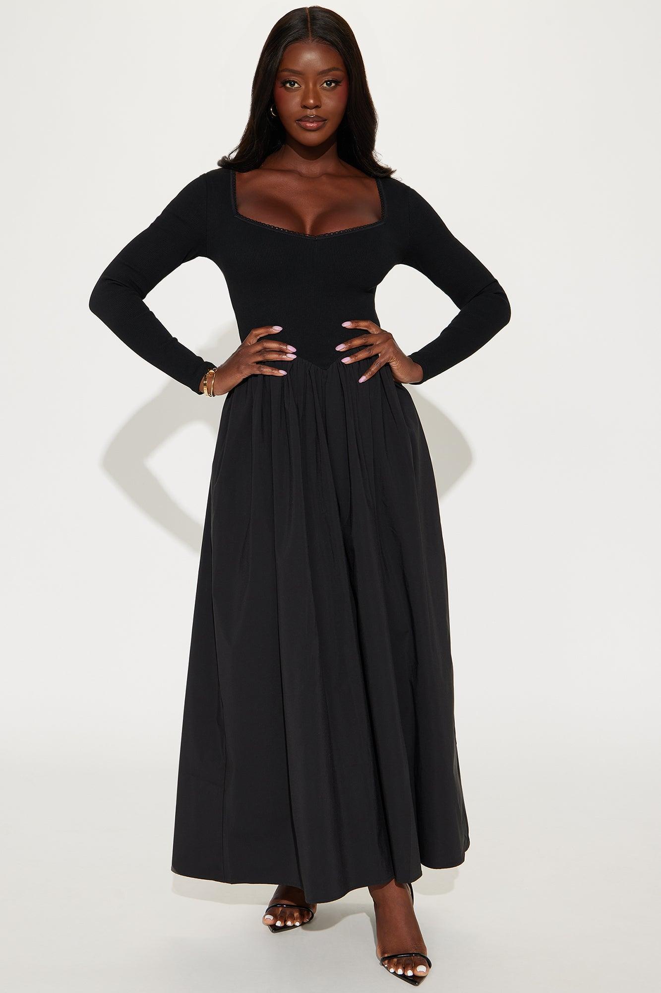 Mia Long Sleeve Maxi Dress - Black Product Image