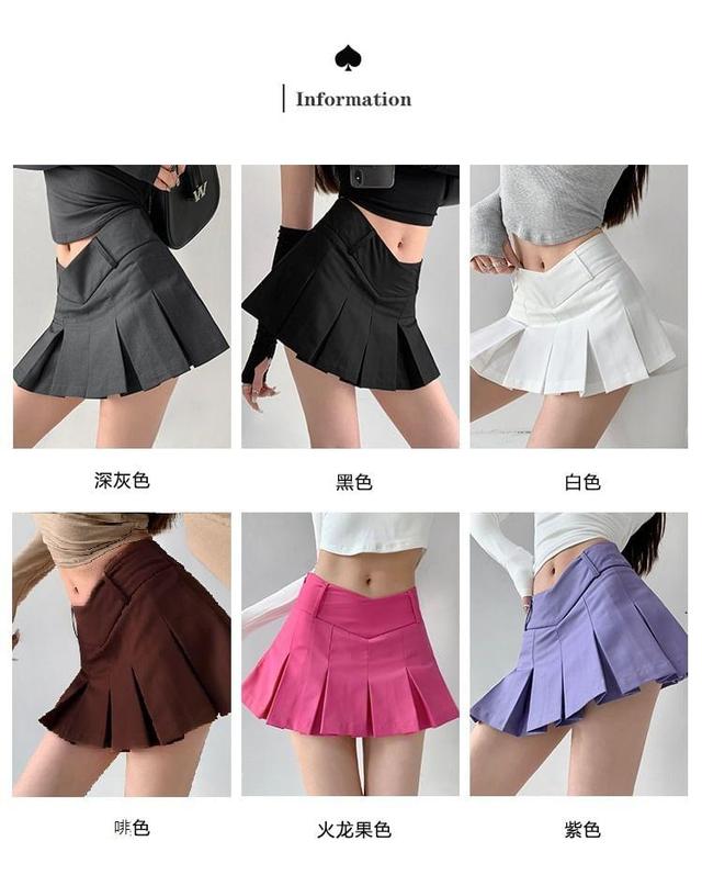 Low-Waist V-Shape Pleated Mini Skirt in 6 Colors Product Image