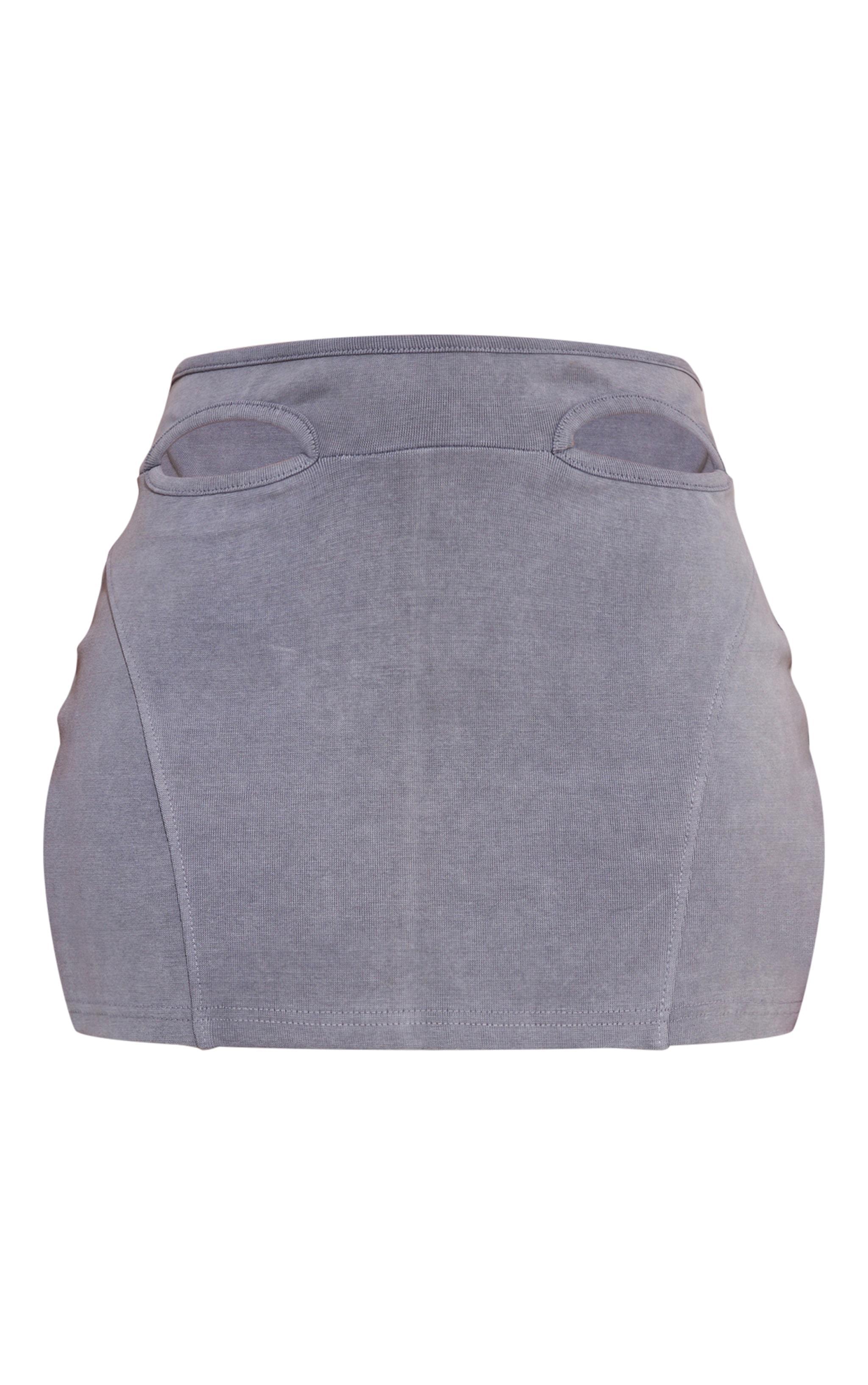 Shape Washed Grey Cotton Cut Out Detail Mini Skirt Product Image